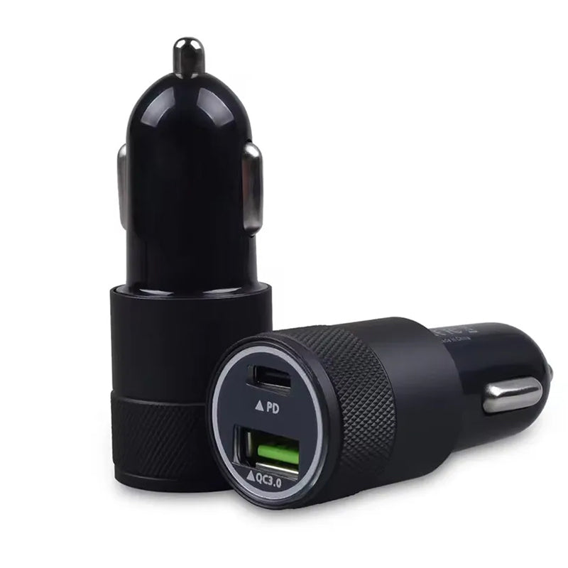 18W Dual USB Car Charger with PD & QC3.0 Quick Charging - USB Type-C & USB-A Ports for Mobile Phones