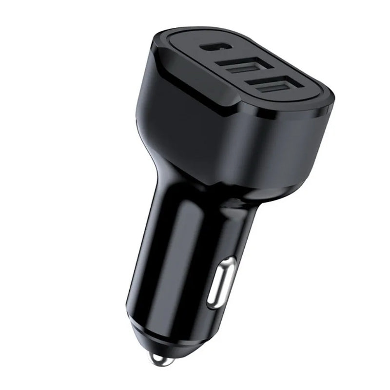 30W Fast Charging 3-Port Car Charger - Type-C PD & USB Ports for Rapid Mobile Charging Black