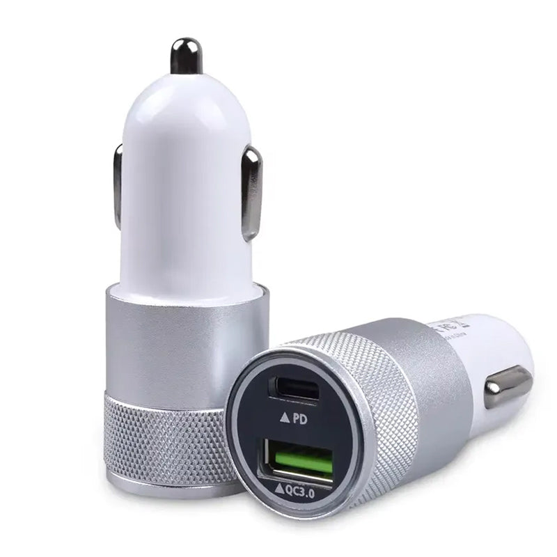 18W Dual USB Car Charger with PD & QC3.0 Quick Charging - USB Type-C & USB-A Ports for Mobile Phones