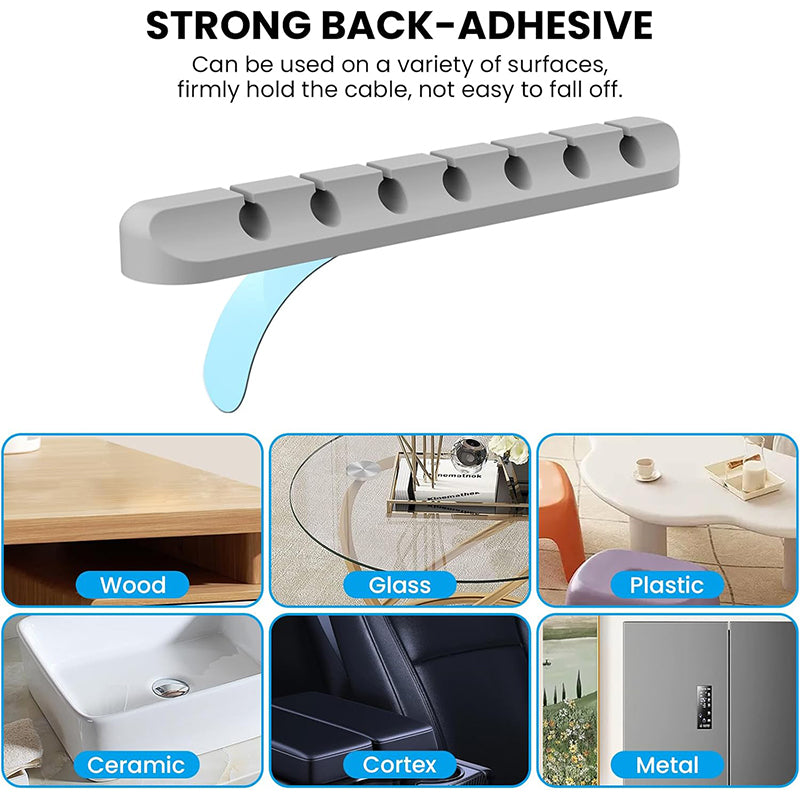 Multi-Slot USB Cable Organiser - 7/5/3 Slot Desktop Cord Management Clip for Neat Wire Holding