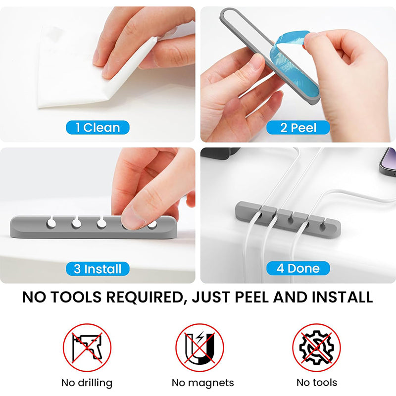 Multi-Slot USB Cable Organiser - 7/5/3 Slot Desktop Cord Management Clip for Neat Wire Holding