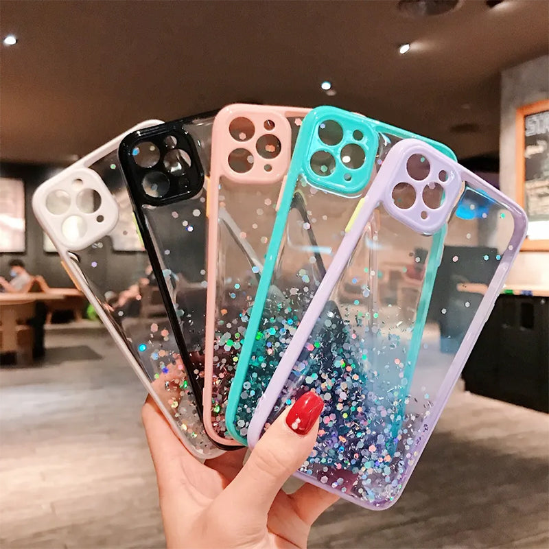Glitter Phone Case for iPhone 14, 14 Plus, 14 Pro, 14 Pro Max – Black, Pink, White, Yellow, Purple, Green