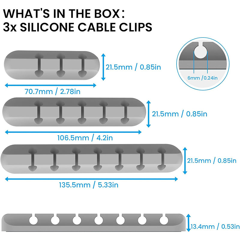 Multi-Slot USB Cable Organiser - 7/5/3 Slot Desktop Cord Management Clip for Neat Wire Holding