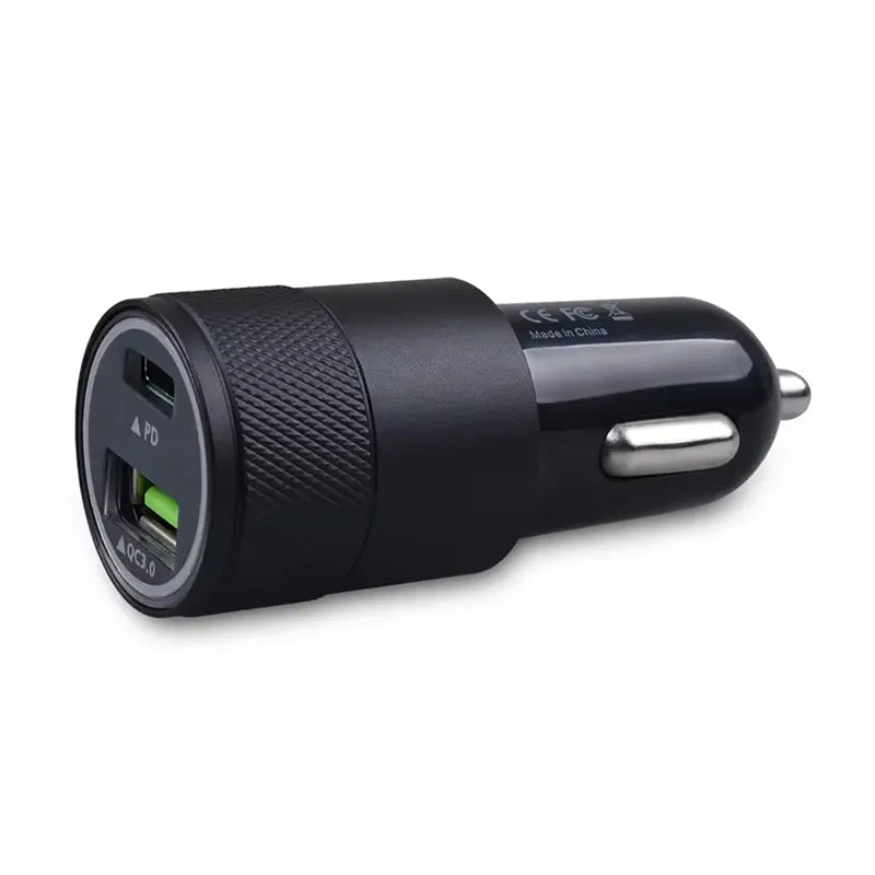 18W Dual USB Car Charger with PD & QC3.0 Quick Charging - USB Type-C & USB-A Ports for Mobile Phones