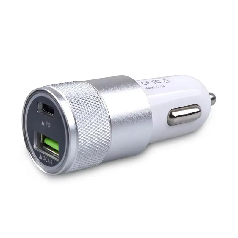 18W Dual USB Car Charger with PD & QC3.0 Quick Charging - USB Type-C & USB-A Ports for Mobile Phones