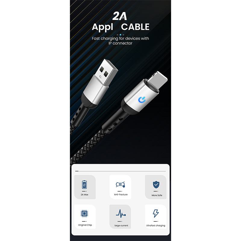 Lightning Charging Cable – USB-A to Lightning, 2.4A Fast Charging, 1.2m, Red/Black
