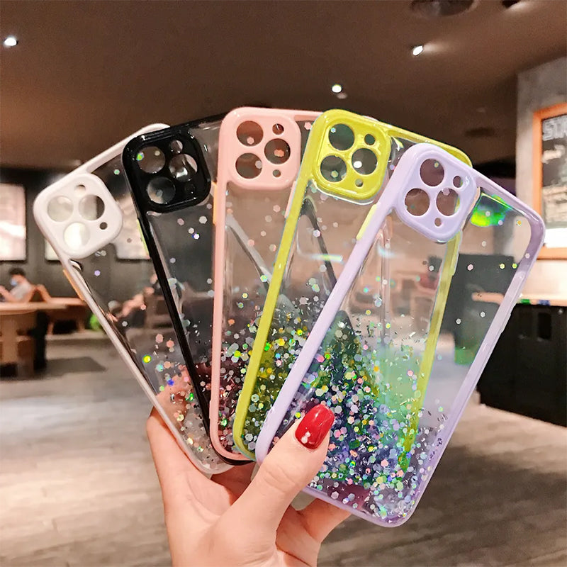 Glitter Phone Case for iPhone 14, 14 Plus, 14 Pro, 14 Pro Max – Black, Pink, White, Yellow, Purple, Green
